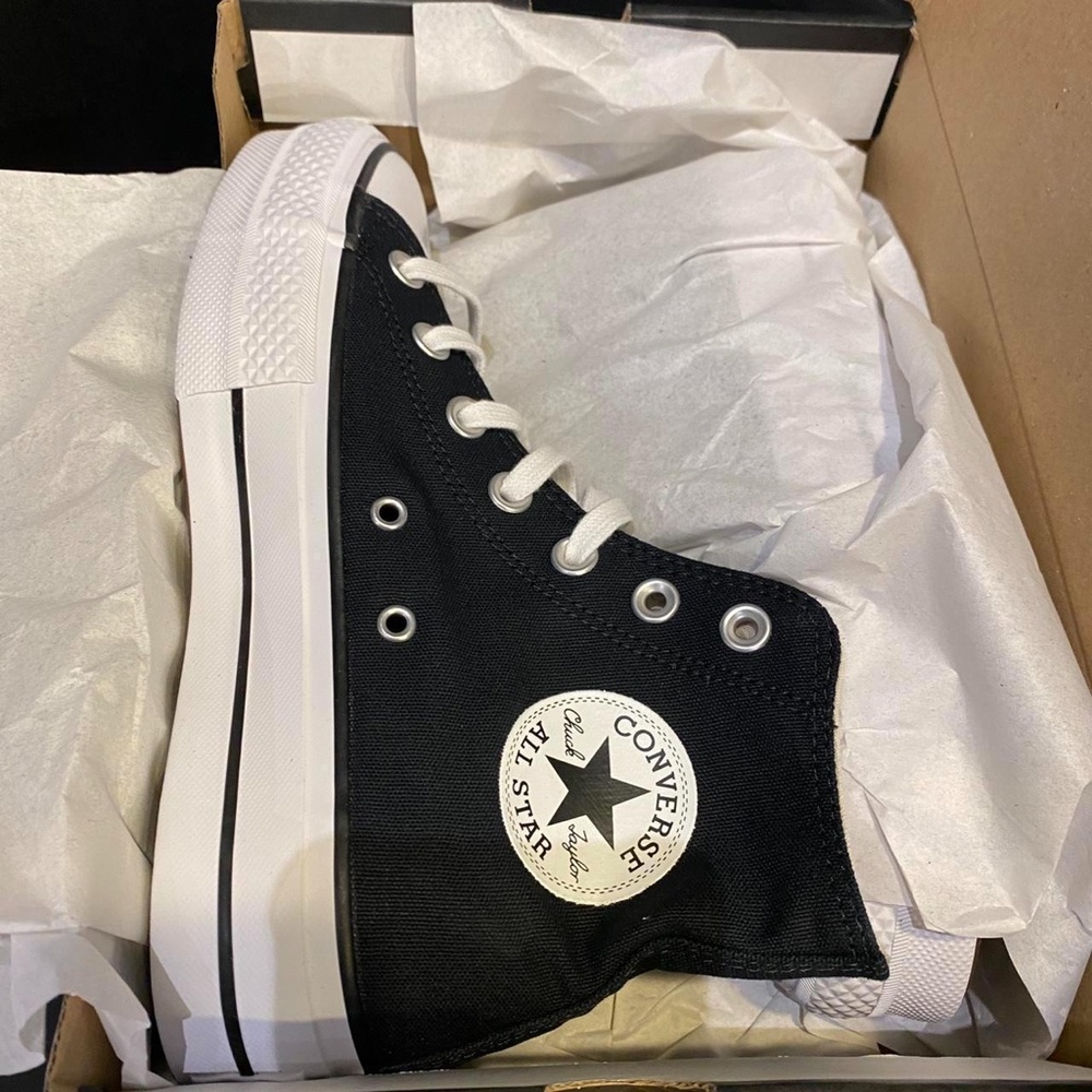 New Converse Canvas Black Platform CTAS Sneakers Black Various Sizes - Picture 3 of 4